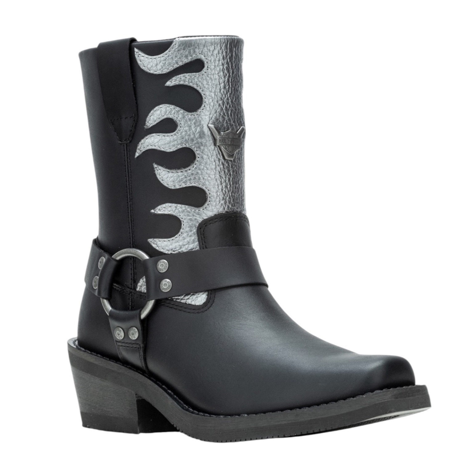 Harley-Davidson Korsen Women Black Leather Silver Flame Harness Biker Boots New